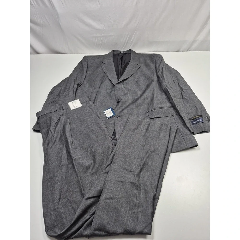 Alta Moda Italia Suit Mens 52 Gray Check Wool Super 120s 2 Piece 47x36 Italy NWT